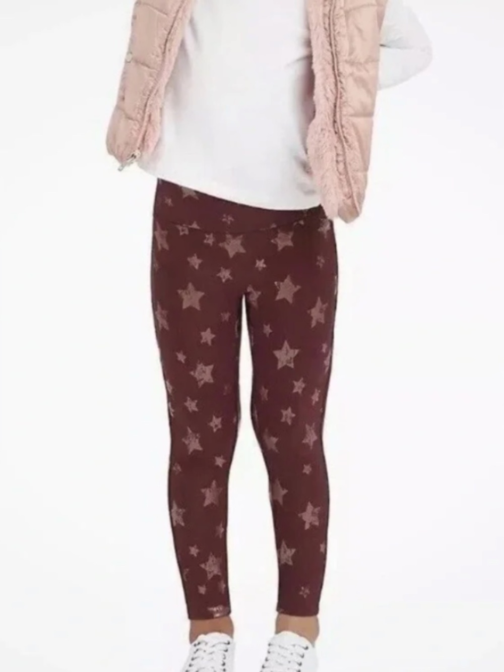 SPANX Girls Star Print Leggings Burgundy Gold Size L 10-12
